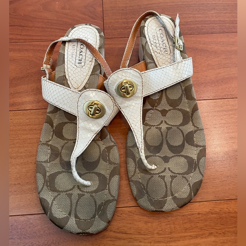 Coach Designer rare Sandals Shoes W/Monogram Logo leather